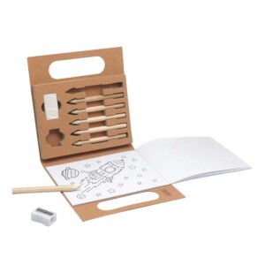 Set de dibujo portátil con lápices y hojas para colorear