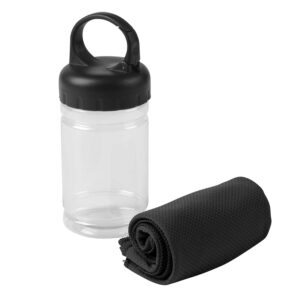 Toalla deportiva con estuche plástico y mosquetón para actividades al aire libre