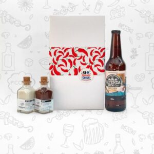 Cerveza artesanal, Sal de Mar de Cahuil y Merkén mapuche en una caja de regalo elegante