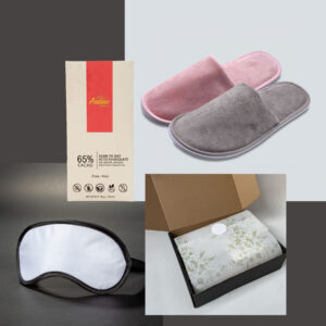 Regalo de bienestar con pantuflas, antifaz de descanso y chocolate personalizable con logo de empresa