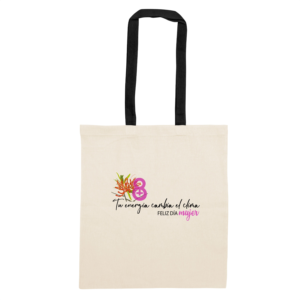 Bolsa reutilizable de algodón color natural con manijas de colores