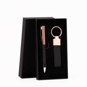 Set de regalo MINE negro con bolígrafo y llavero encobrizados para empresas minera