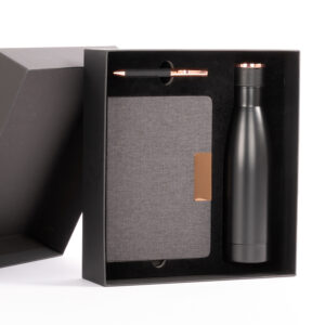 Set de Regalo EPIC negro con termo, cuaderno y bolígrafo con detalles encobrizados